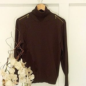 Joseph A Brown Turtleneck Sweater with Gold Zipper